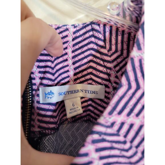 Southern Tide Audrey Chevron Ikat Dress Round Neck Zip Back Pink Purple Size 6 - Picture 5 of 7